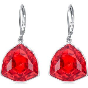 Sterling Silver Ruby Simple Geometric Birthstone Dangle Drop Earring Jewelry